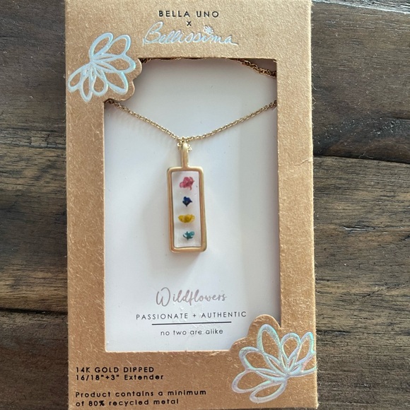 Necklace in decorative box 14k gold dipped with pressed wild flowers pendant - Picture 2 of 3